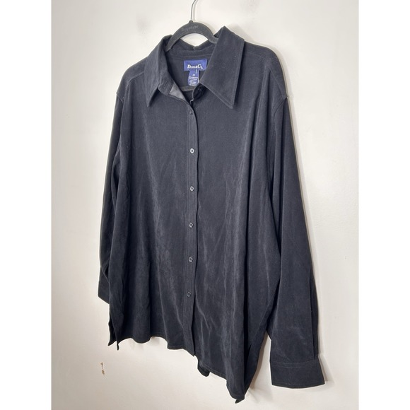 Denim & Co. Women's Faux Suede Button Front Shirt Solid Black Plus Size 2X NWT - Picture 3 of 8
